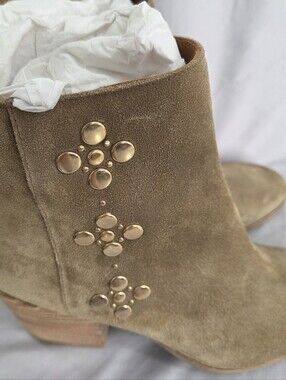 Frye Suede Ankle Boot with Gold Stud Detail - Tan